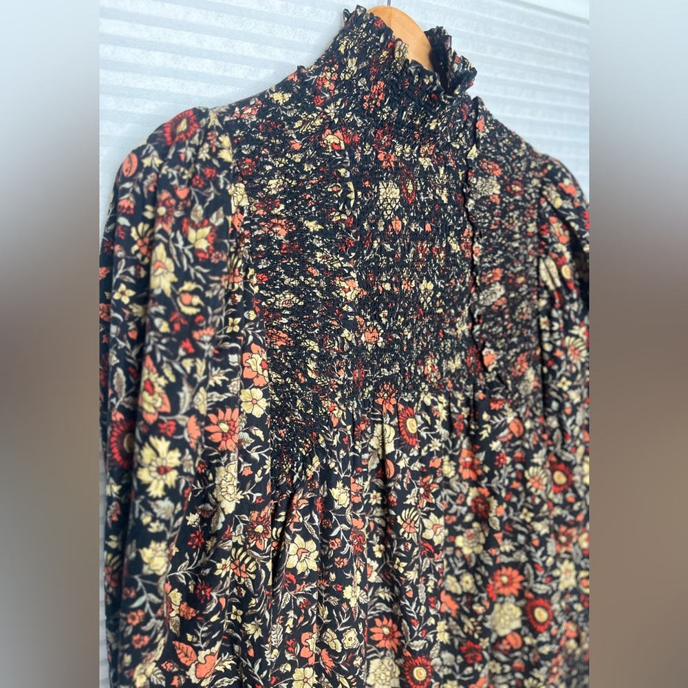 Anthropologie x Plenty by Tracy Reese Smocked Floral Long sleeve Mini Dress S - Picture 5 of 13